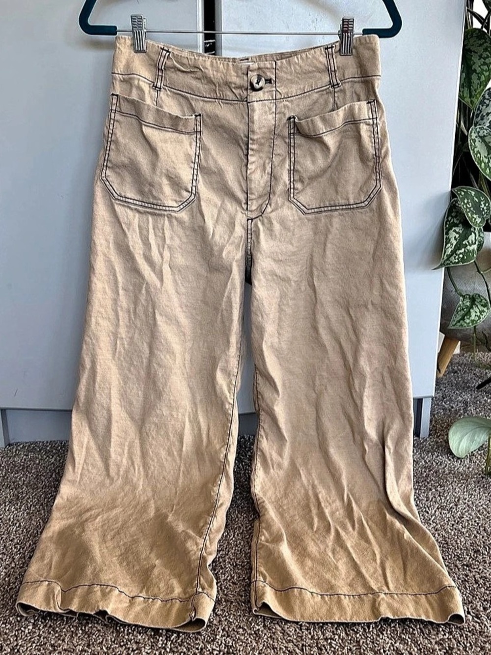 Maeve The Colette Cropped Wide-Leg Pants Beige Waist 31